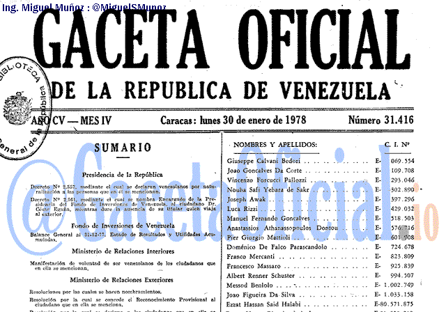 Gaceta Oficial 31416 del 30 Enero 1978