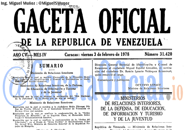 Gaceta Oficial 31420 del 3 Febrero 1978