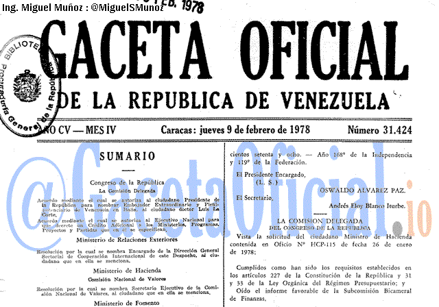 Gaceta Oficial 31424 del 9 Febrero 1978