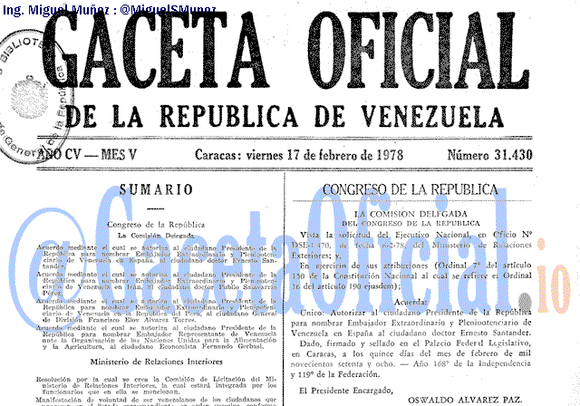 Gaceta Oficial 31430 del 17 Febrero 1978