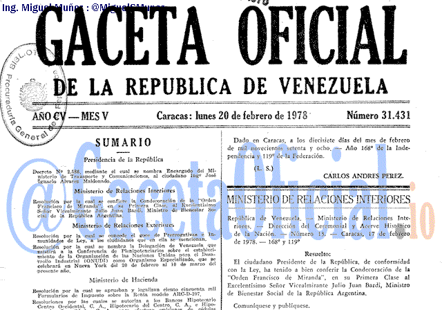Gaceta Oficial 31431 del 20 Febrero 1978