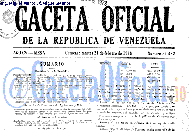 Gaceta Oficial 31432 del 21 Febrero 1978