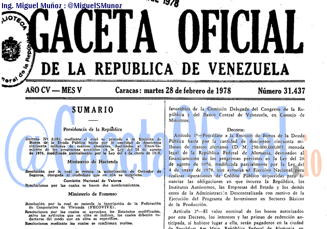 Gaceta Oficial 31437 del 28 Febrero 1978
