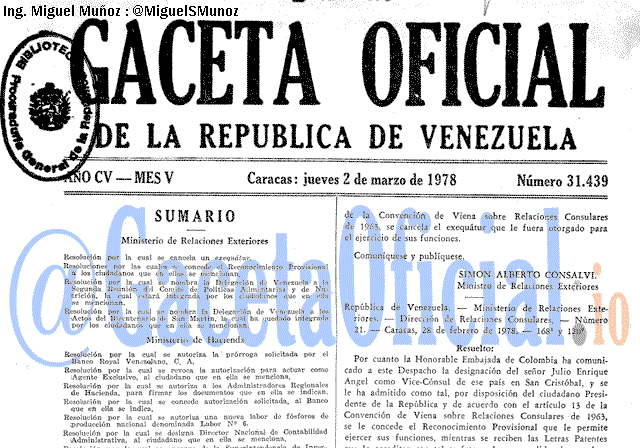 Gaceta Oficial 31439 del 2 Marzo 1978