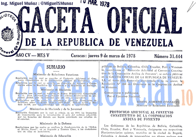 Gaceta Oficial 31444 del 9 Marzo 1978