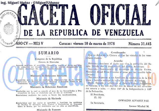 Gaceta Oficial 31445 del 10 Marzo 1978