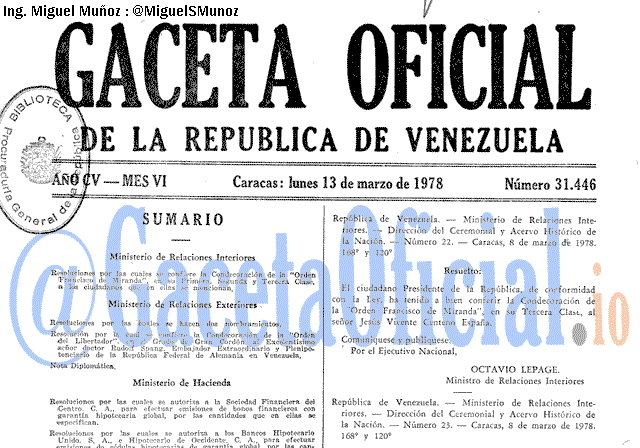 Gaceta Oficial 31446 del 13 Marzo 1978