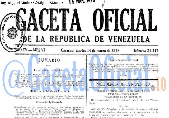 Gaceta Oficial 31447 del 14 Marzo 1978
