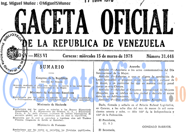 Gaceta Oficial 31448 del 15 Marzo 1978