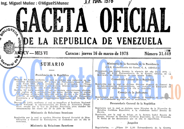 Gaceta Oficial 31449 del 16 Marzo 1978