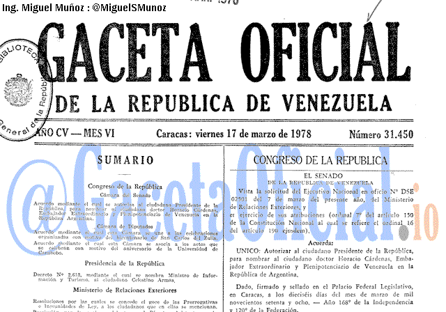Gaceta Oficial 31450 del 17 Marzo 1978
