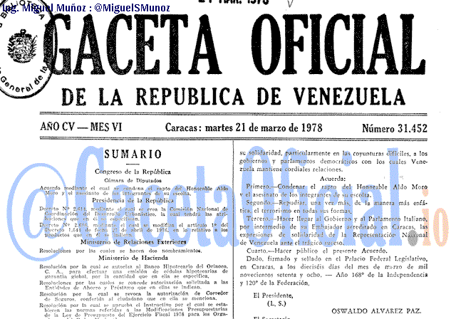 Gaceta Oficial 31452 del 21 Marzo 1978