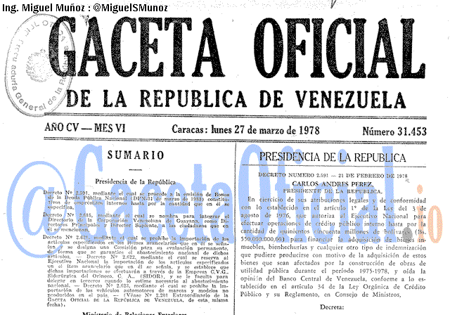 Gaceta Oficial 31453 del 27 Marzo 1978