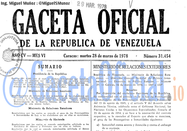 Gaceta Oficial 31454 del 28 Marzo 1978