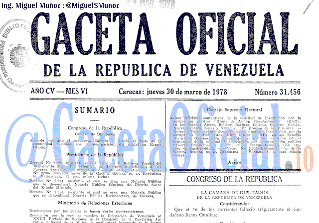 Gaceta Oficial 31456 del 30 Marzo 1978