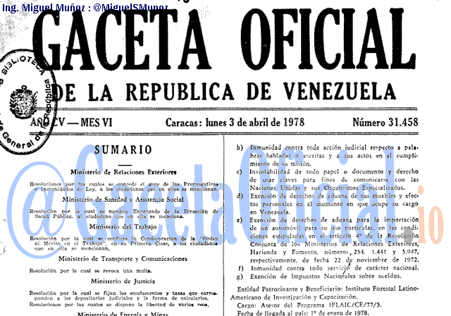 Gaceta Oficial 31458 del 3 Abril 1978