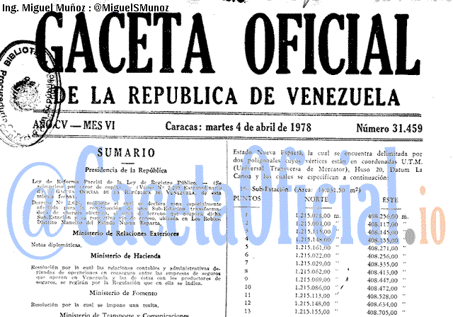 Gaceta Oficial 31459 del 4 Abril 1978