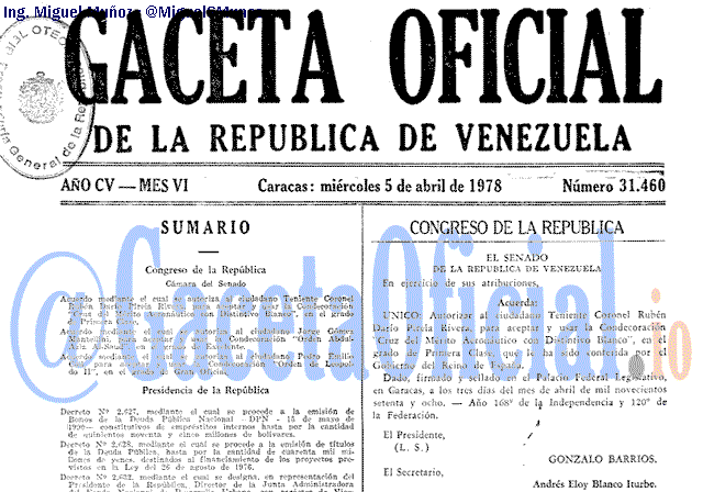 Gaceta Oficial 31460 del 5 Abril 1978