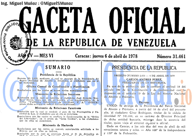 Gaceta Oficial 31461 del 6 Abril 1978