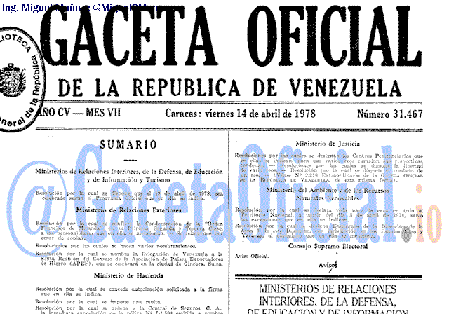 Gaceta Oficial 31467 del 14 Abril 1978