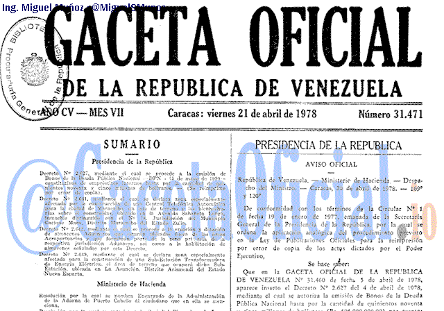 Gaceta Oficial 31471 del 21 Abril 1978