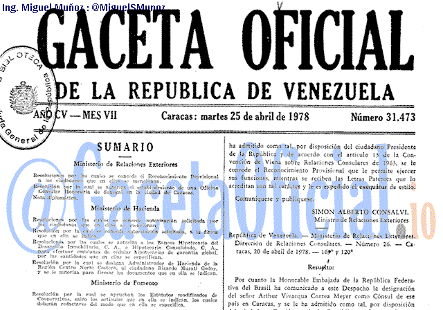 Gaceta Oficial 31473 del 25 Abril 1978