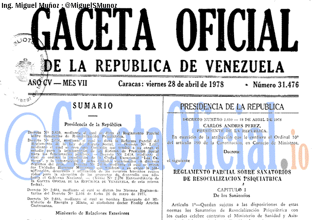 Gaceta Oficial 31476 del 28 Abril 1978