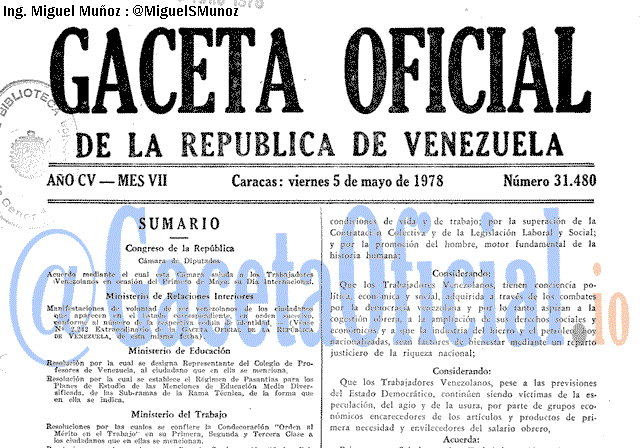 Gaceta Oficial 31480 del 5 Mayo 1978