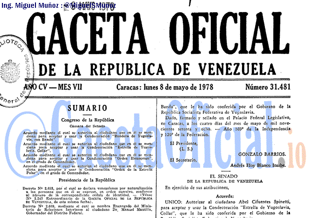 Gaceta Oficial 31481 del 8 Mayo 1978