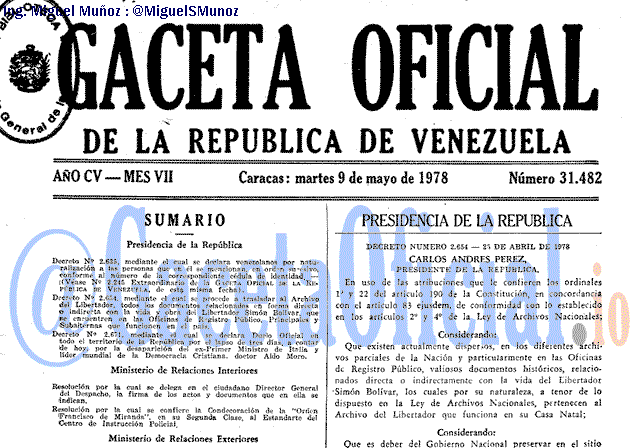 Gaceta Oficial 31482 del 9 Mayo 1978
