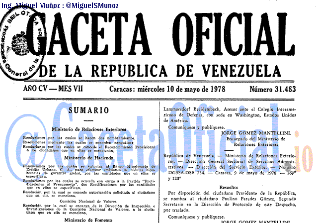 Gaceta Oficial 31483 del 10 Mayo 1978