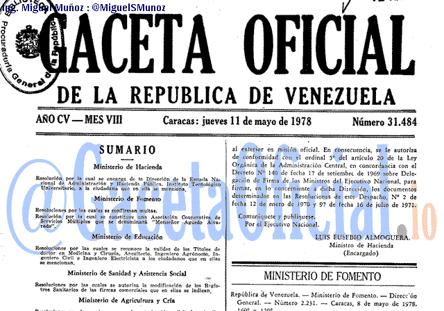 Gaceta Oficial 31484 del 11 Mayo 1978