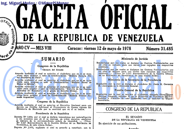 Gaceta Oficial 31485 del 12 Mayo 1978