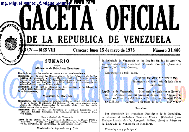 Gaceta Oficial 31486 del 15 Mayo 1978