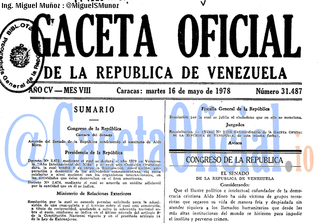Gaceta Oficial 31487 del 16 Mayo 1978