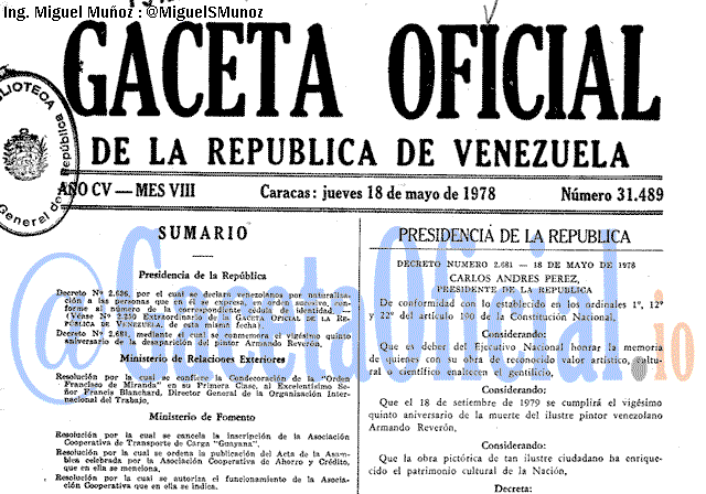 Gaceta Oficial 31489 del 18 Mayo 1978