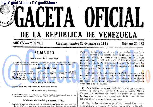 Gaceta Oficial 31492 del 23 Mayo 1978