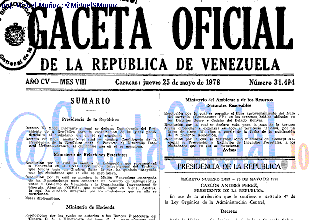 Gaceta Oficial 31494 del 25 Mayo 1978
