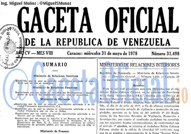 Gaceta Oficial 31498 del 31 Mayo 1978