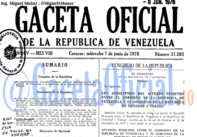Gaceta Oficial 31503 del 7 Junio 1978