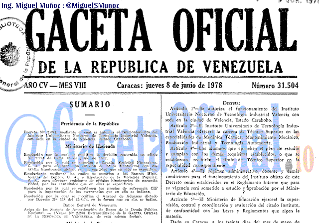 Gaceta Oficial 31504 del 8 Junio 1978