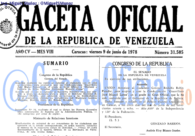 Gaceta Oficial 31505 del 9 Junio 1978