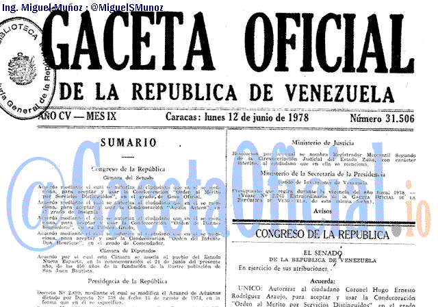 Gaceta Oficial 31506 del 12 Junio 1978