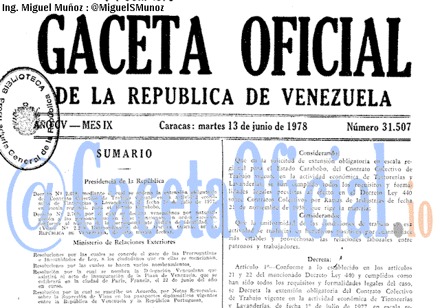 Gaceta Oficial 31507 del 13 Junio 1978