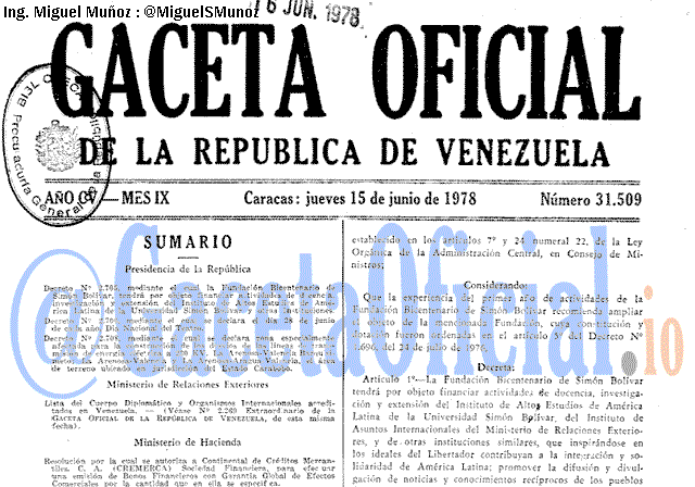 Gaceta Oficial 31509 del 15 Junio 1978