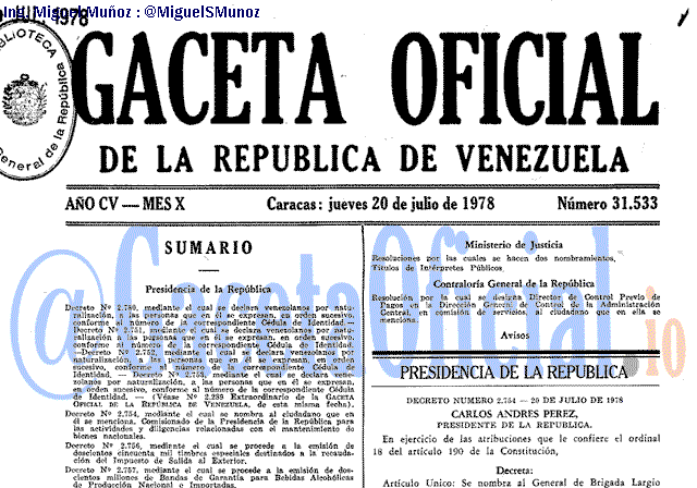 Gaceta Oficial 31533 del 20 Julio 1978