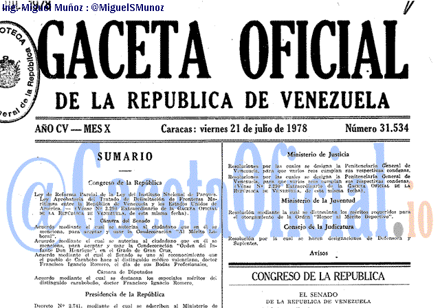 Gaceta Oficial 31534 del 21 Julio 1978