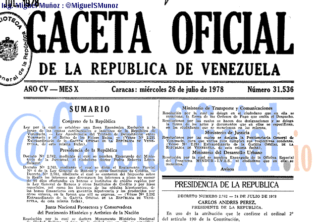 Gaceta Oficial 31536 del 26 Julio 1978