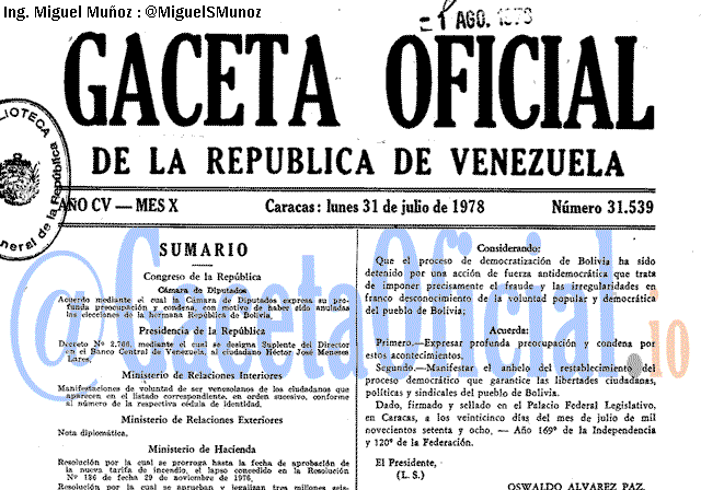 Gaceta Oficial 31539 del 31 Julio 1978