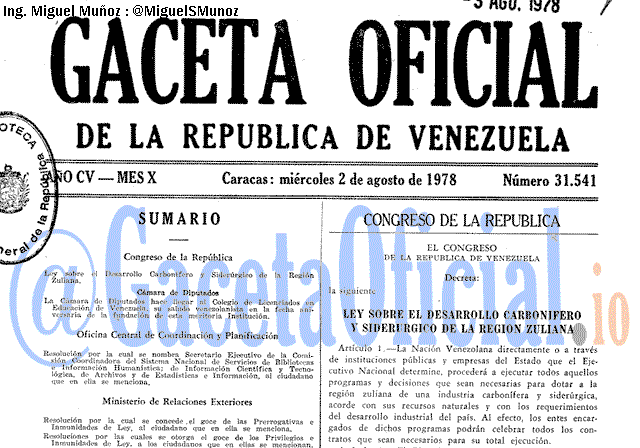 Gaceta Oficial 31541 del 2 Agosto 1978